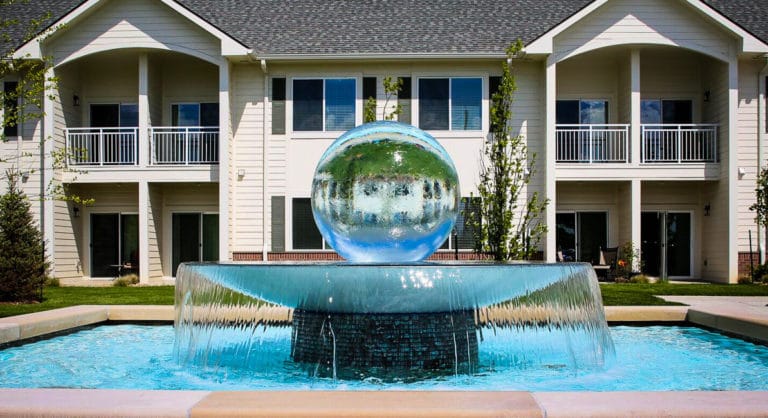 Unique Aqualens Sphere Fountain in Lawrence, Kansas