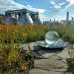 Aqualens Sphere Fountain on Rooftop Garden Habitat in Brooklyn, NY