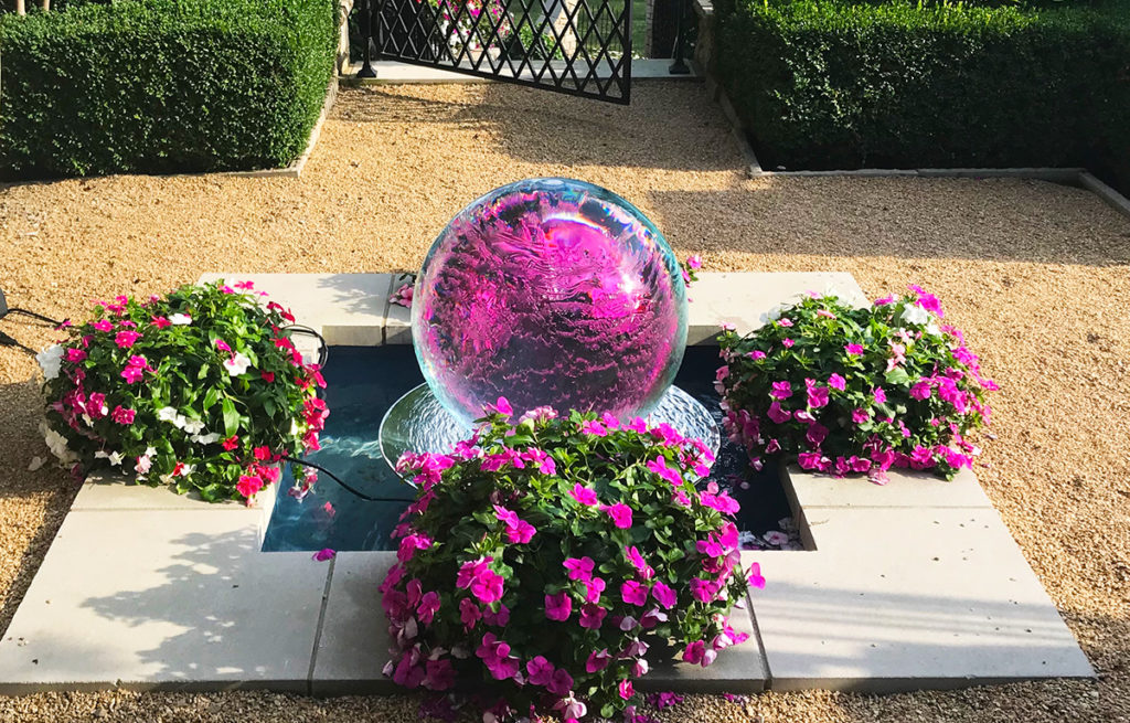 Glass Orb Fountain set in patio