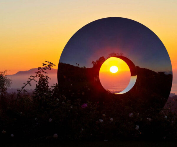 Steel Eye Sculpture at Sunset