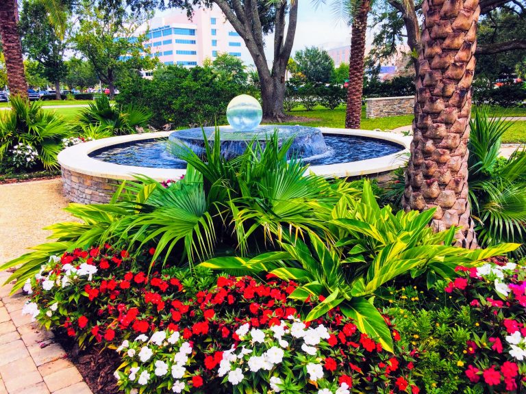 Sphere Fountain with Tropical Flair